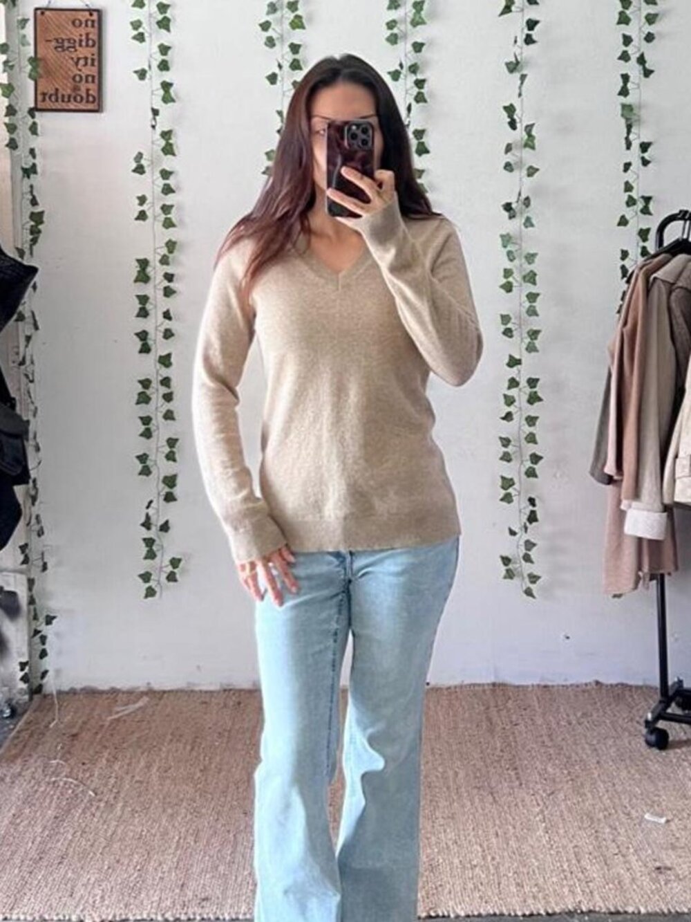 Cashmere Charter Club luxury beige and gold shimmer sweater in size S